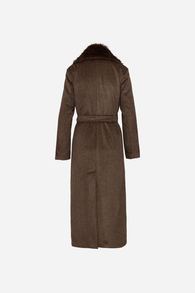 Brown Wool Coat with Fur Collar