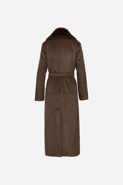 Brown Wool Coat with Fur Collar