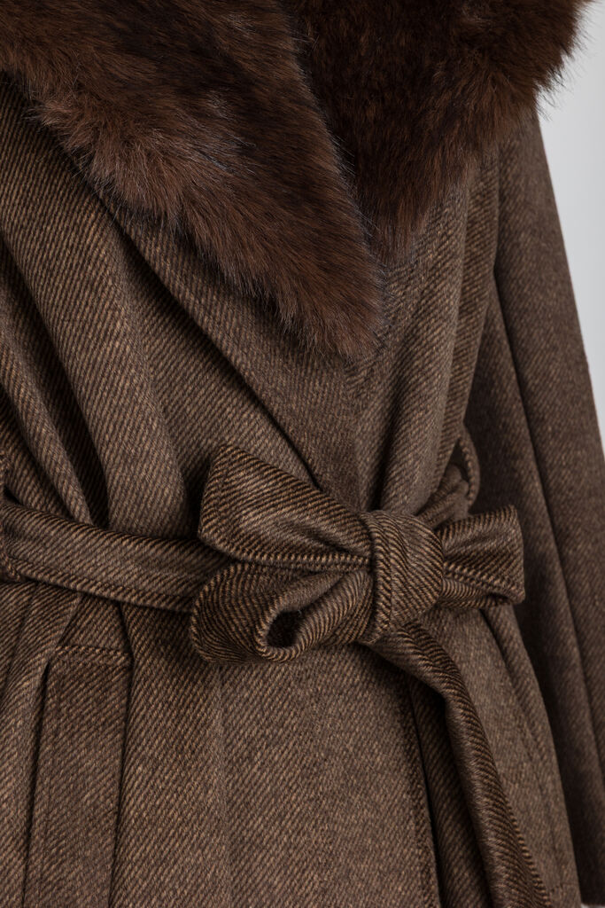 Brown Wool Coat with Fur Collar