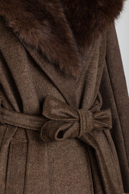 Brown Wool Coat with Fur Collar