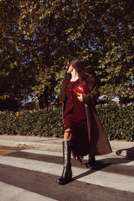 Brown Wool Coat with Fur Collar