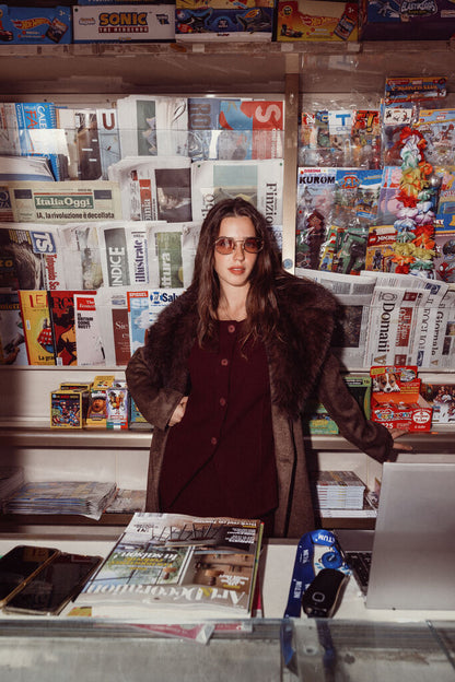 Brown Wool Coat with Fur Collar
