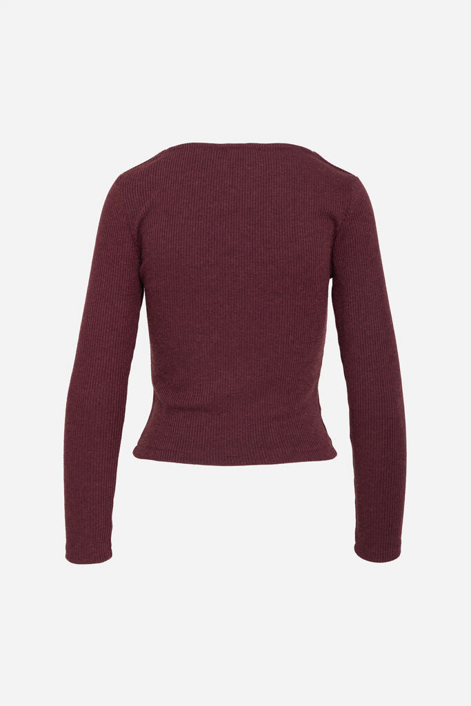 Burgundy Ribbed Knit Square-Neck Top