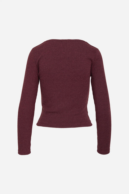 Burgundy Ribbed Knit Square-Neck Top
