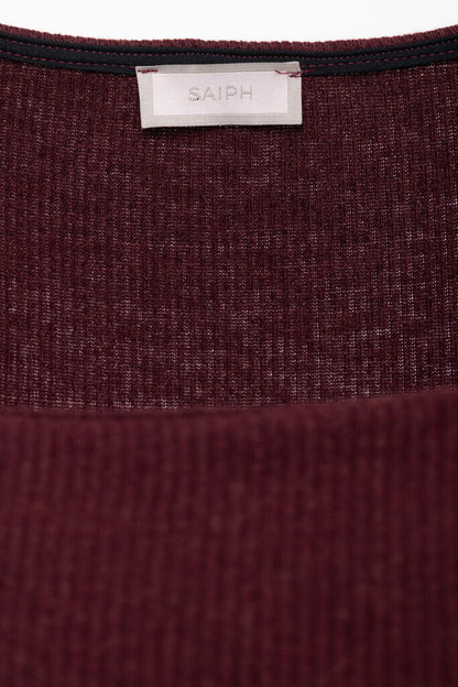 Burgundy Ribbed Knit Square-Neck Top