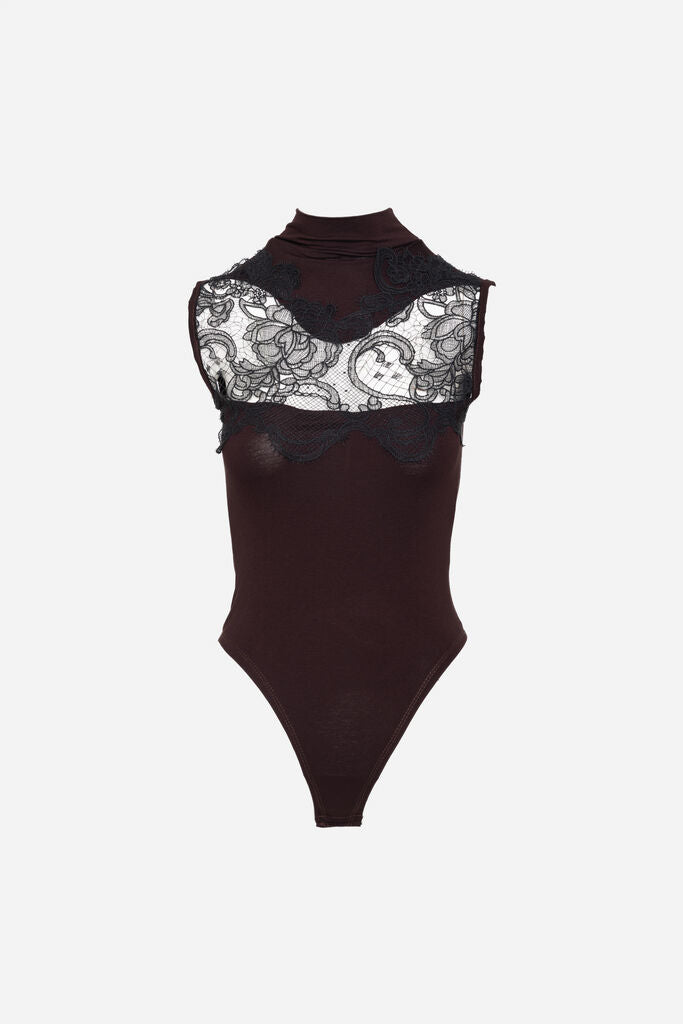 Black Lace Detail Bodysuit with Elegant Design