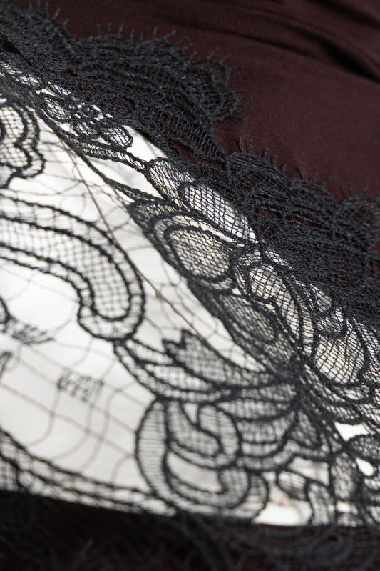 Brown Lace Detail Bodysuit with Elegant Design