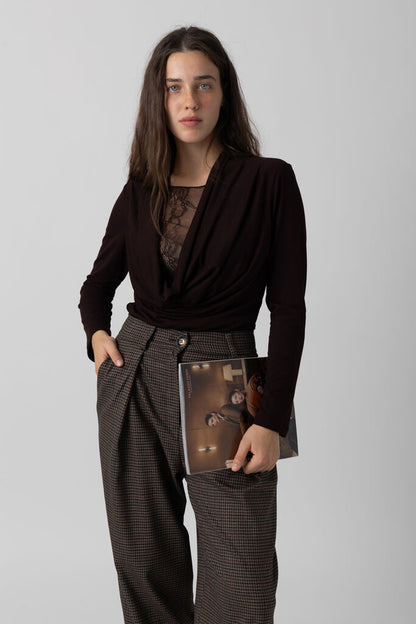 Elegant Drape Top with Lace Detail