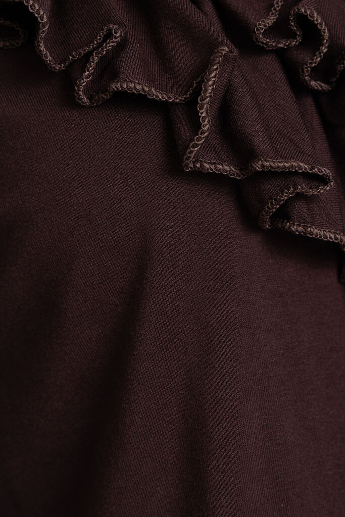 Brown Ruffled Mini Dress with Long Sleeves