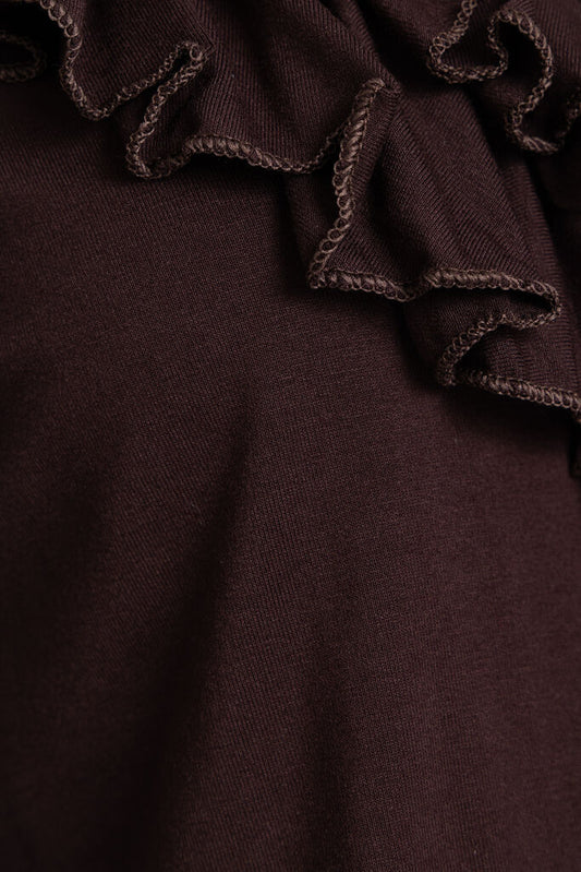 Brown Ruffled Mini Dress with Long Sleeves