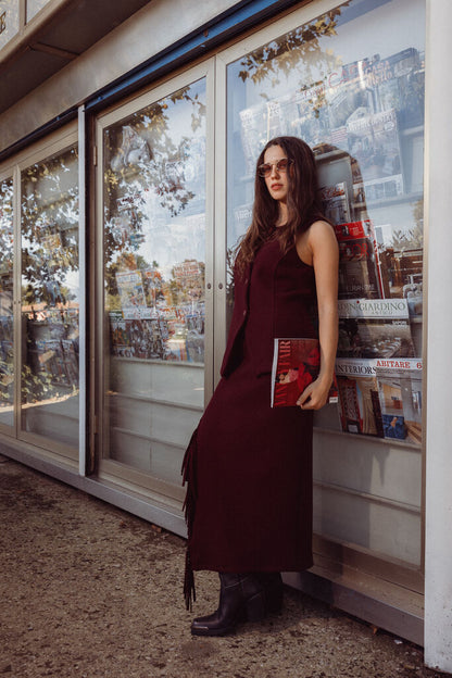 Burgundy Wool Blend Buttoned Vest