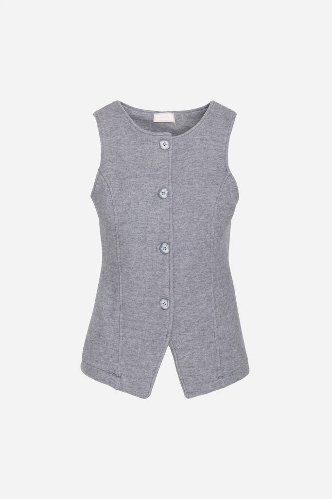 Gray Textured Sleeveless Vest with Button Closure