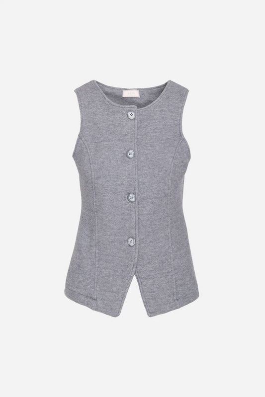 Gray Textured Sleeveless Vest with Button Closure