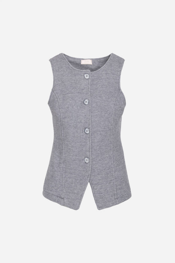 Gray Textured Sleeveless Vest with Button Closure