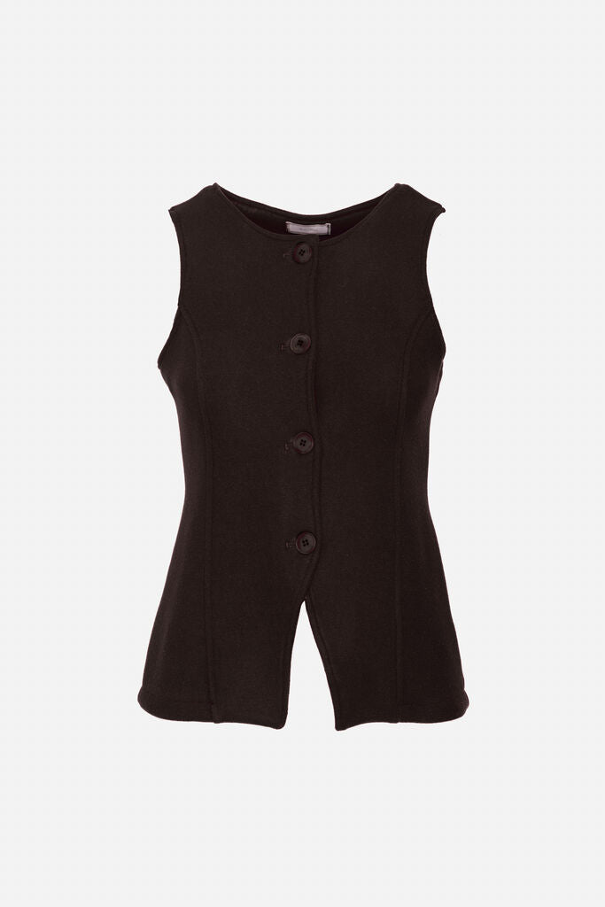 Black Button-Front Sleeveless Top with Curved Hem
