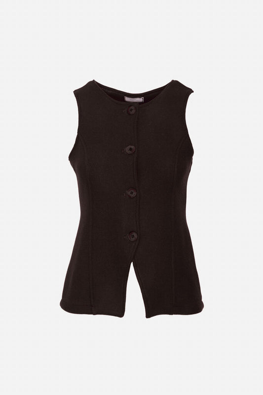 Black Button-Front Sleeveless Top with Curved Hem