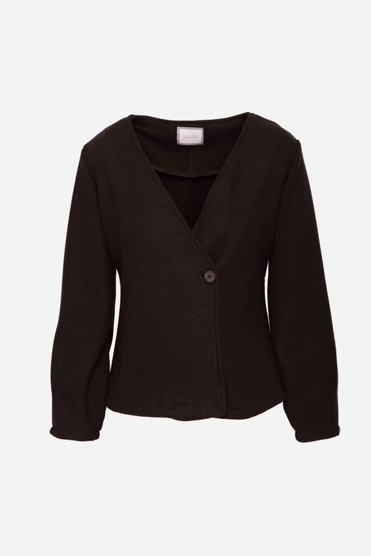 Black Soft Knit Jacket with Single Button Closure