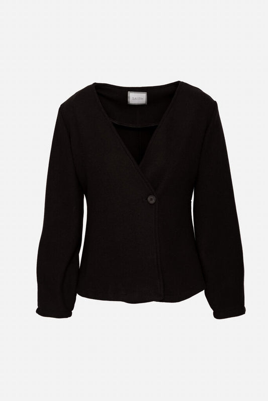 Black V-Neck Jacket with Single Button Closure