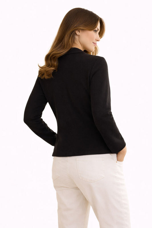 Black V-Neck Jacket with Single Button Closure