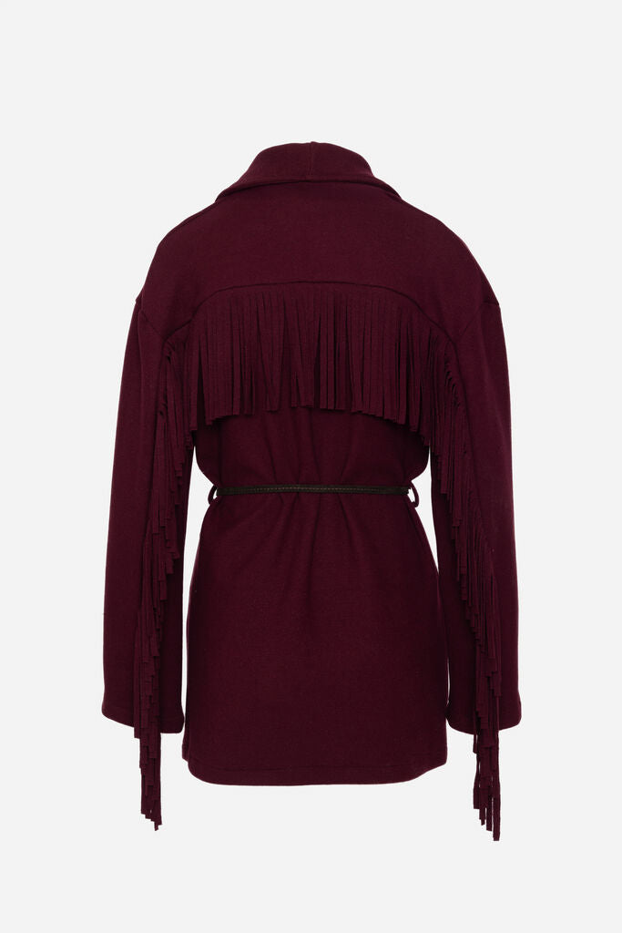 Deep Maroon Knit Cardigan with Belted Waist