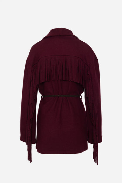 Deep Maroon Knit Cardigan with Belted Waist