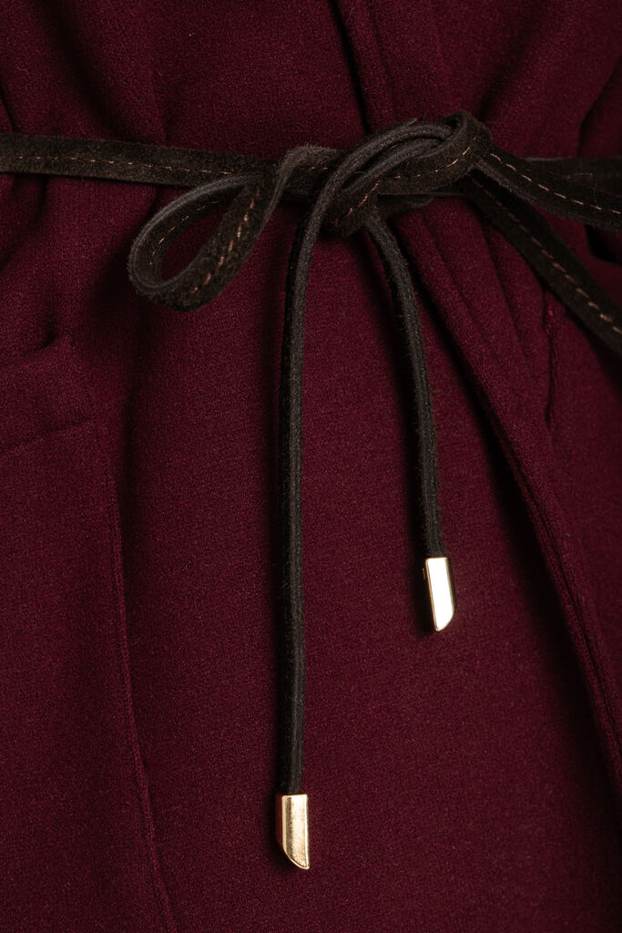 Deep Maroon Knit Cardigan with Belted Waist