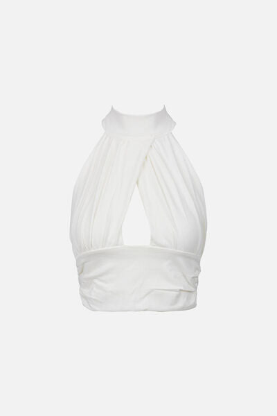 White Halter Neck Top with Keyhole Design
