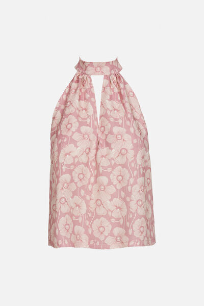 Blush Floral Halter Top with Keyhole Accent