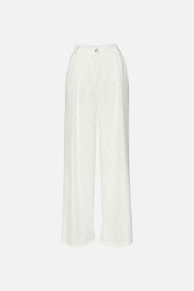 White Wide-Leg Pants with Pleated Detail