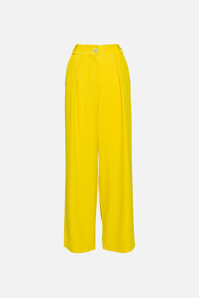 Bright Yellow Wide-Leg Trousers with Pleated Front