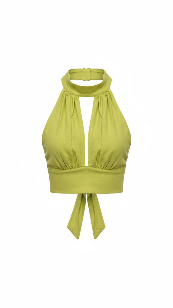 Lime Halter Neck Crop Top with Tie Back