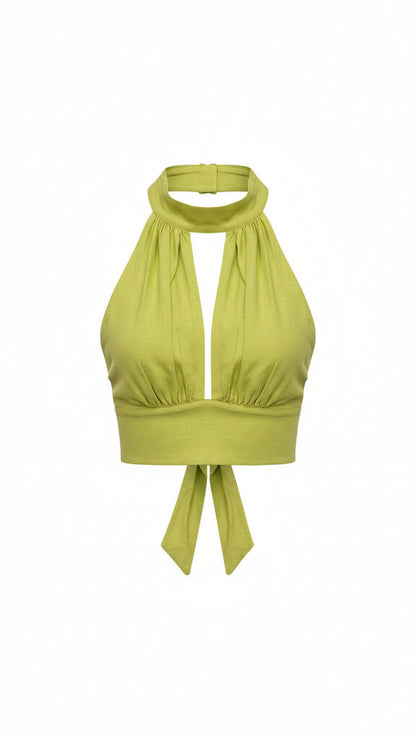 Lime Halter Neck Crop Top with Tie Back