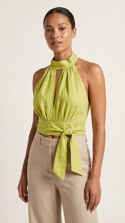 Lime Halter Neck Crop Top with Tie Back