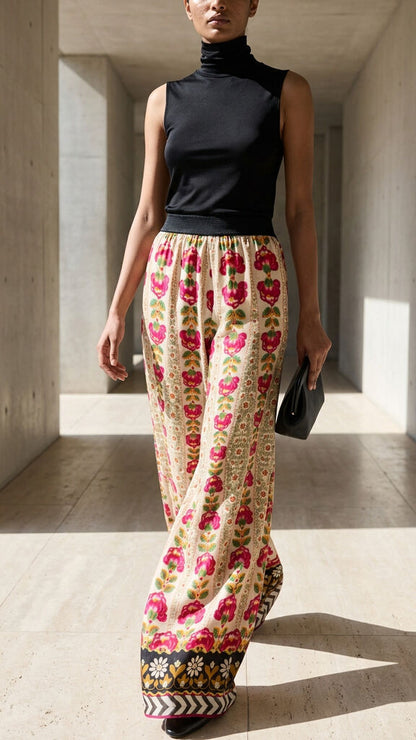Vibrant Floral Wide-Leg Pants
