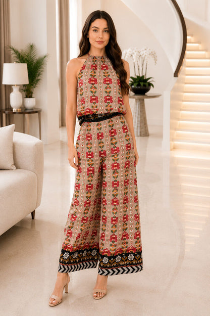Multicolor Floral Print Sleeveless Halter Dress