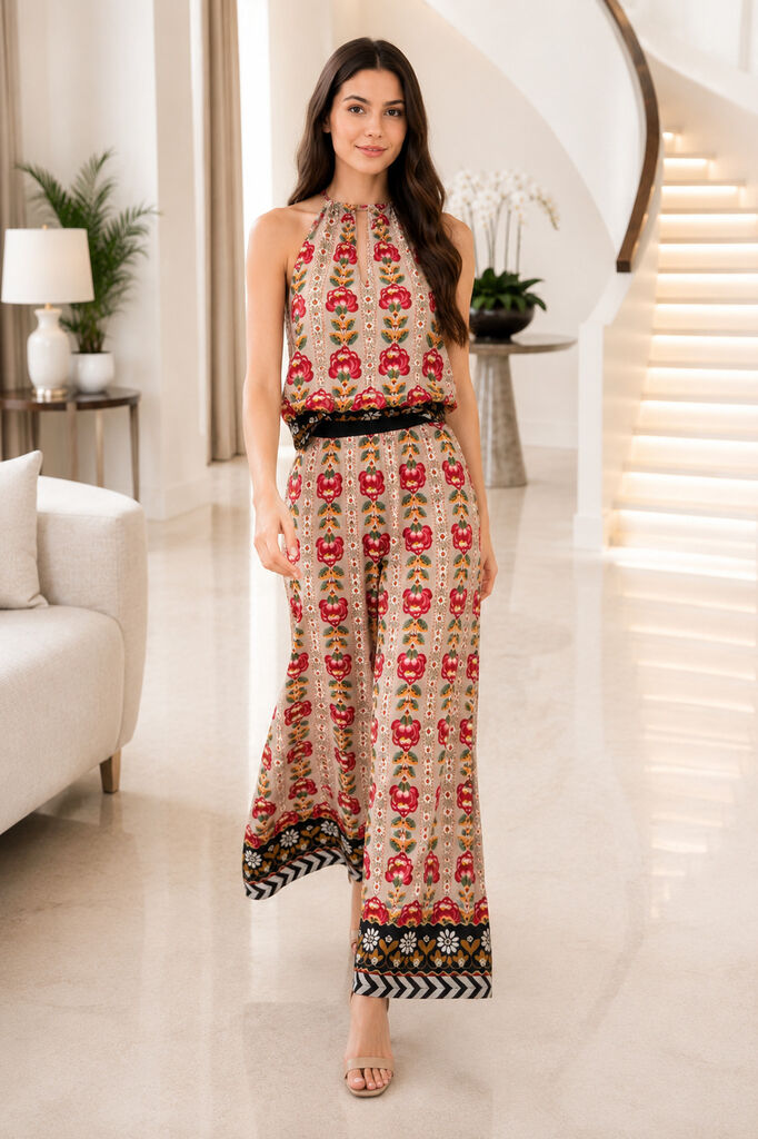 Multicolor Floral Print Sleeveless Halter Dress