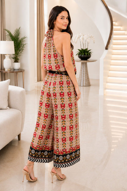 Multicolor Floral Print Sleeveless Halter Dress