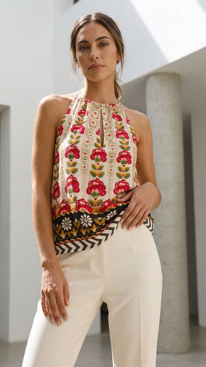 Multicolor Floral Print Sleeveless Halter Top