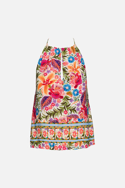 Multicolor Floral Pattern Sleeveless Top with Halter Neck