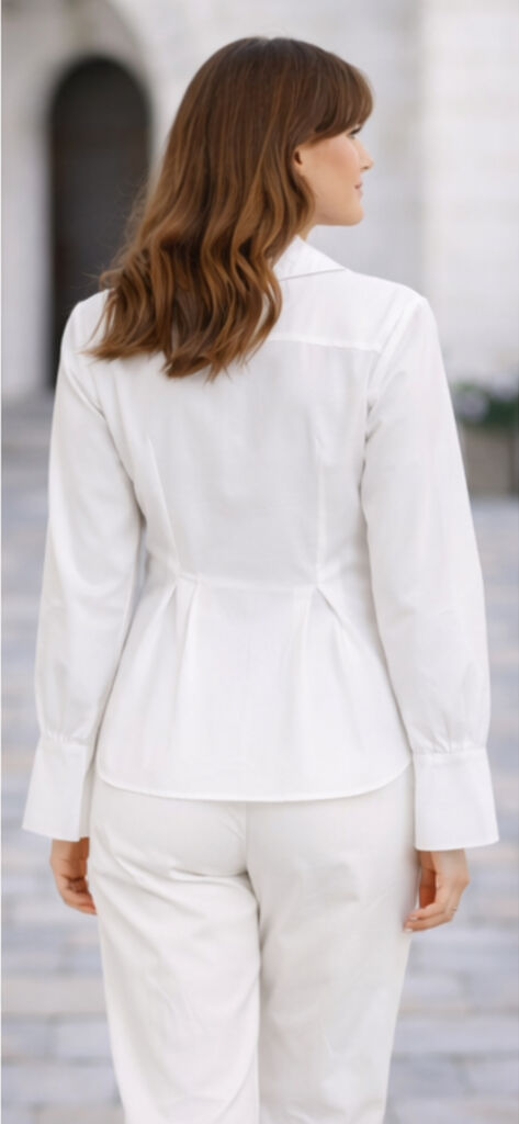 White Bow-Tie Blouse with Flared Sleeves