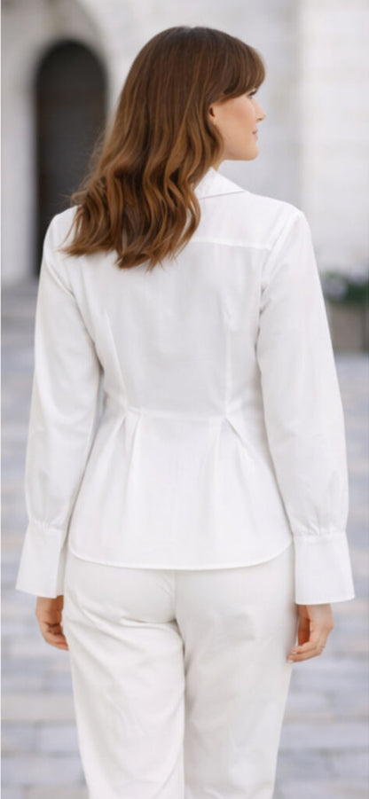 White Bow-Tie Blouse with Flared Sleeves
