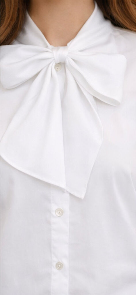 White Bow-Tie Blouse with Flared Sleeves