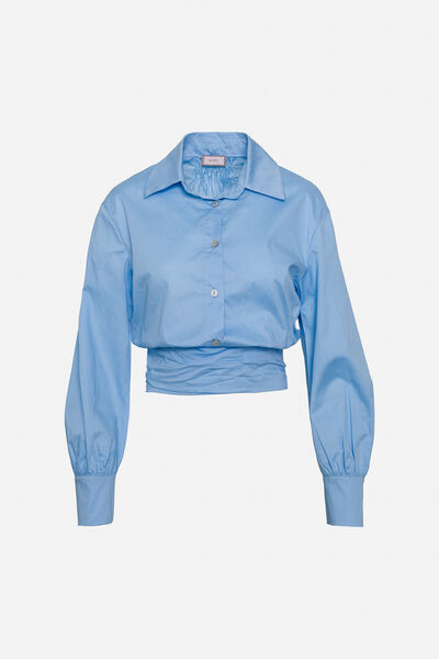 Light Blue Cropped Shirt with Long Sleeves