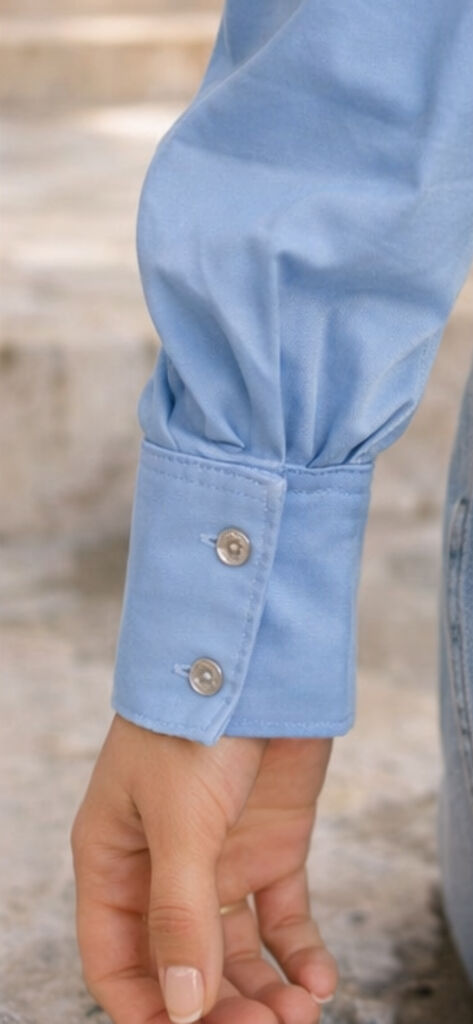 Light Blue Cropped Shirt with Long Sleeves