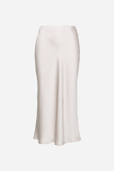 Ivory Satin Midi Skirt with Fluid Silhouette