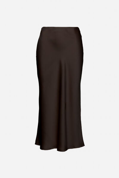 Black Satin Midi Skirt Elegance