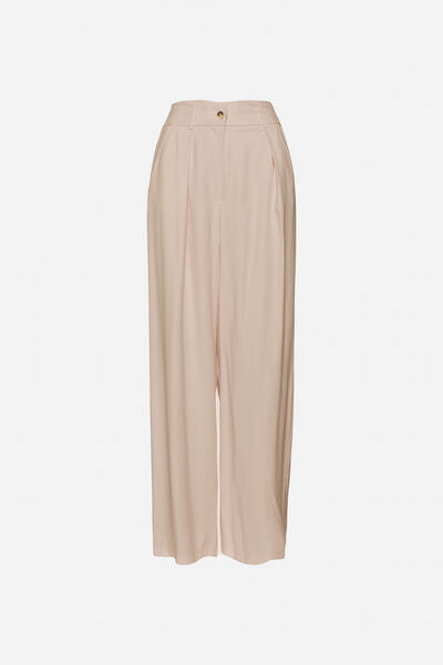 Beige Wide-Leg Pants with Pleated Design