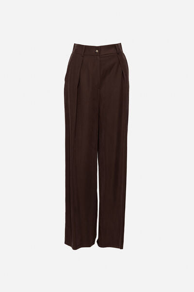 Brown High-Waisted Wide-Leg Trousers