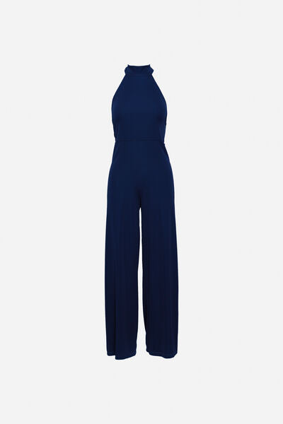 Navy Halter Jumpsuit with Wide Legs