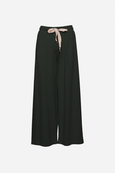 Black Wide-Leg Pants with Tie Waist